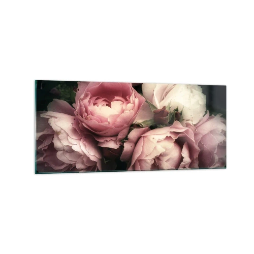 Quadro su vetro - Un bouquet di rose nelle delicate tonalità del rosa e del bianco - 120x50cm - Il fascino della Belle Époque - Decorazione murale moderna per soggiorno e camera da letto ARTTOR