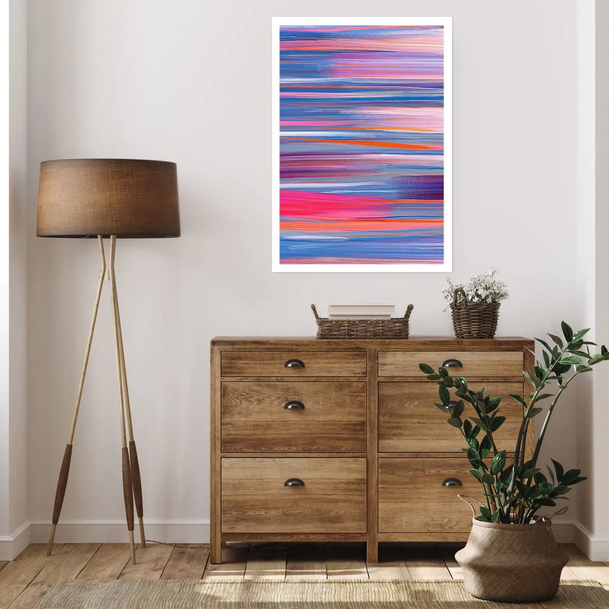 Poster - Linee orizzontali astratte nelle tonalità del blu e del rosa - 50x70cm - Ascensione arcobaleno - Decorazione murale moderna per soggiorno e camera da letto ARTTOR