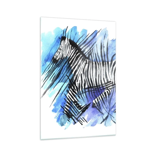 Quadro su vetro - Illustrazione ad acquerello di una zebra contro un cielo blu - 70x100cm - Nascosta nelle strisce - Decorazione murale moderna per soggiorno e camera da letto ARTTOR