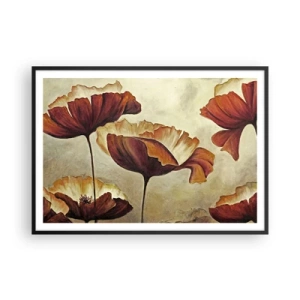 Poster in cornice nera - Fiori delicati nei toni del rosso e dell'oro su uno sfondo chiaro - 100x70cm - Nei prati e nei campi - Decorazione murale moderna per soggiorno e camera da letto ARTTOR