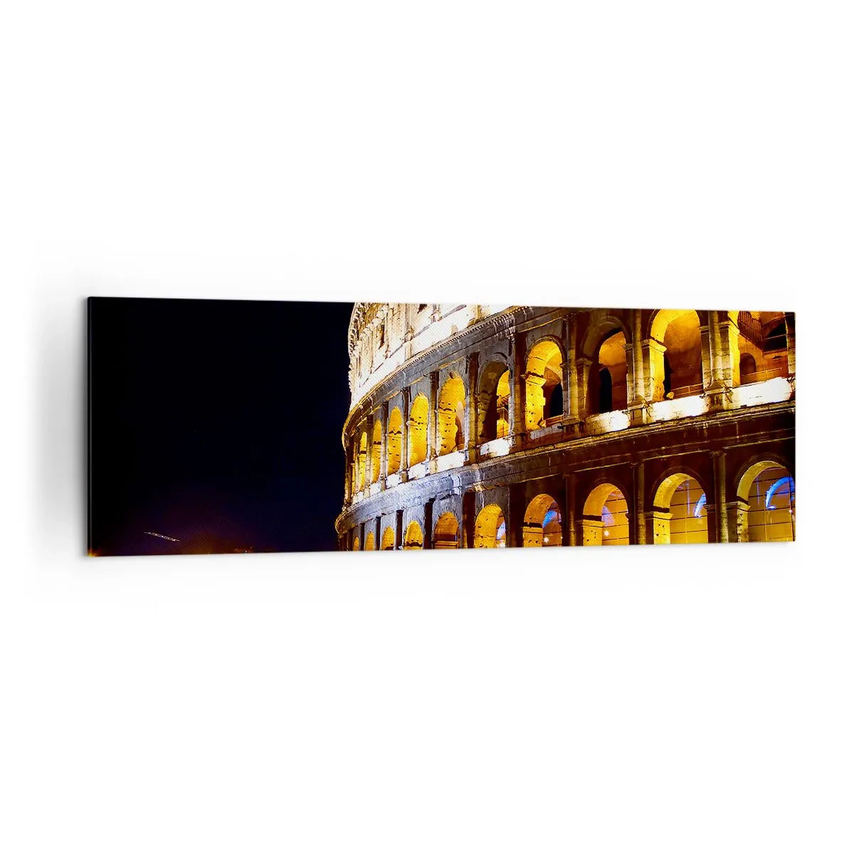 Quadro su tela - Stampe su Tela - Il Colosseo illuminato dalle luci di notte a Roma - 160x50cm - È tempo di iniziare i giochi - Decorazione murale moderna per soggiorno e camera da letto ARTTOR