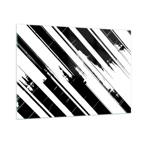 Quadro su vetro - Strisce dinamiche bianche e nere con effetto invecchiato - 100x70cm - Composizione intensa e dinamica - Decorazione murale moderna per soggiorno e camera da letto ARTTOR