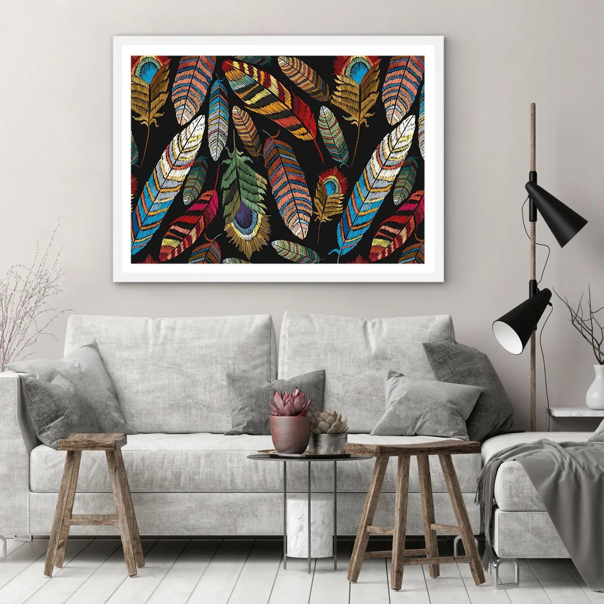 Poster in cornice bianca - Il carnevale degli uccelli - 70x50 cm