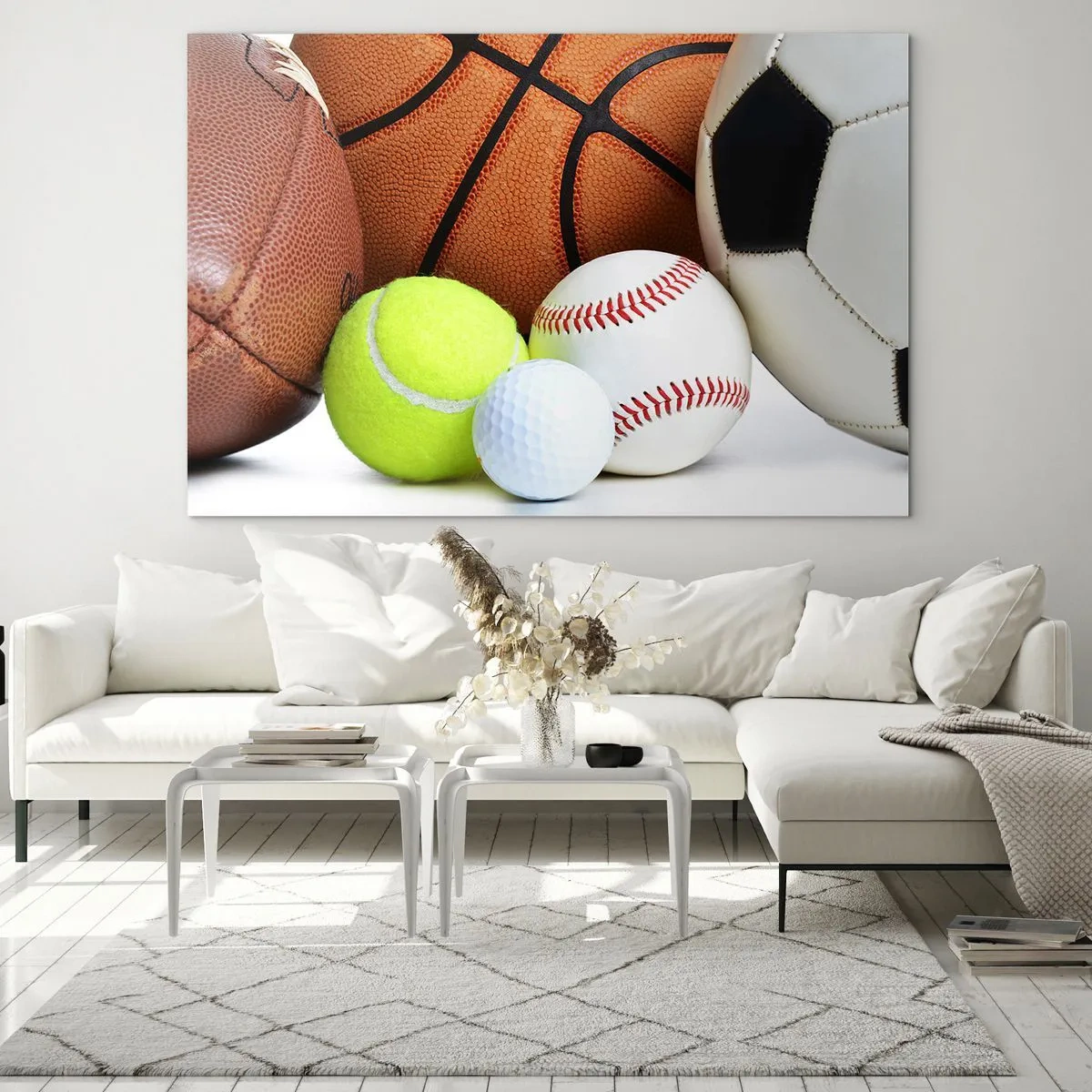 Quadro su vetro - Un set di palline sportive su uno sfondo bianco - 120x80cm - La palla ci unisce! - Decorazione murale moderna per soggiorno e camera da letto ARTTOR