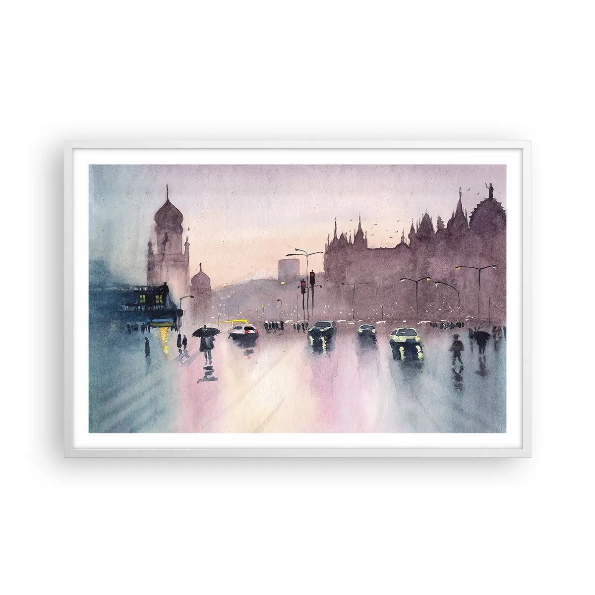 Poster in cornice bianca - Nella nebbia piovigginosa - 91x61 cm