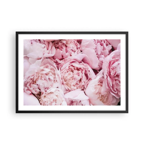 Poster in cornice nera - Un primo piano di un bouquet di peonie rosa - 70x50cm - Morbide e profumate - Decorazione murale moderna per soggiorno e camera da letto ARTTOR