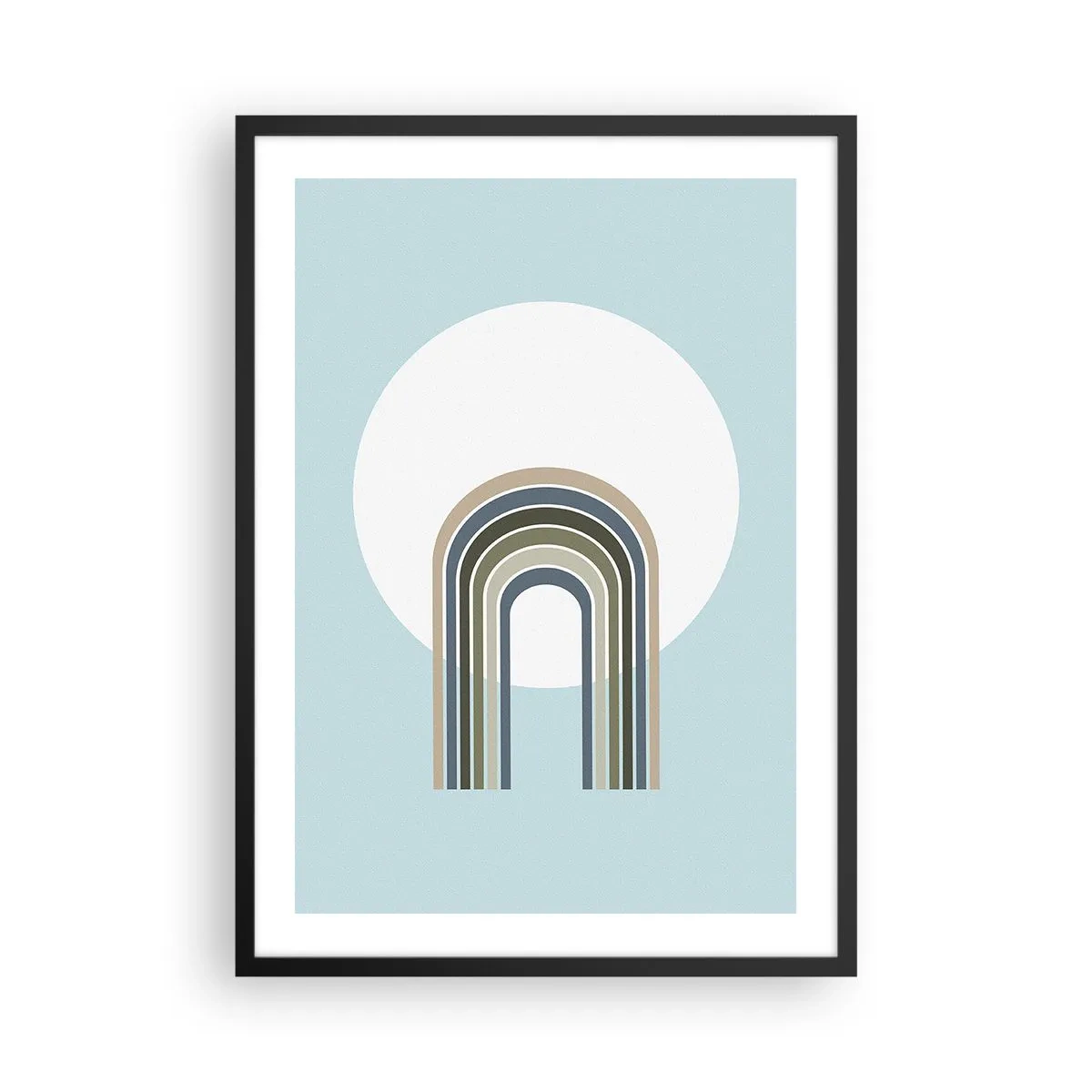 Poster in cornice nera - Un arco minimalista con tonalità pastello su uno sfondo circolare - 50x70cm - Attrazione irresistibile - Decorazione murale moderna per soggiorno e camera da letto ARTTOR