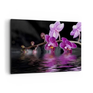 Quadro su tela - Stampe su Tela - Orchidee viola su acqua calma su sfondo nero - 100x70cm - La bellezza riflessa dai gigli - Decorazione murale moderna per soggiorno e camera da letto ARTTOR