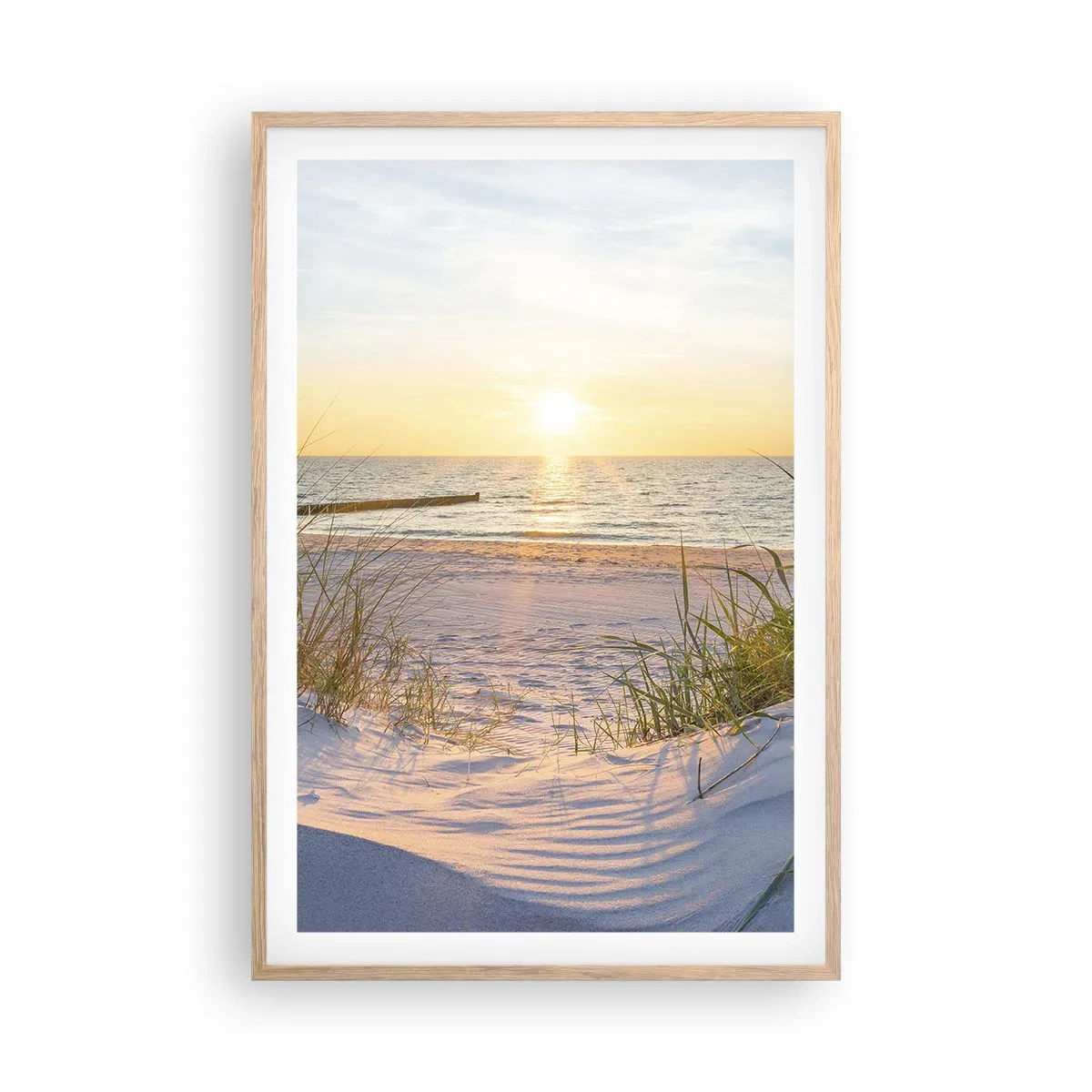 Poster in cornice rovere chiaro - Rumore del mare, uccelli che cantano, spiaggia selvatica tra i cespugli... - 61x91 cm