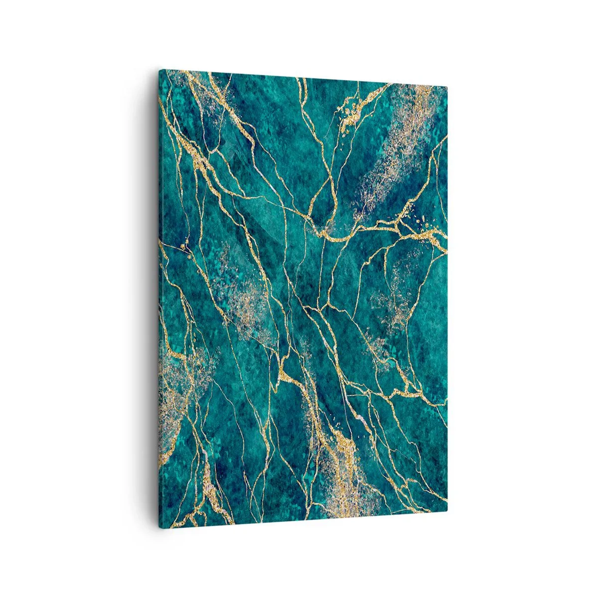 Quadro su tela - Stampe su Tela - Motivo marmoreo strutturato nelle tonalità del turchese e dell'oro - 50x70cm - La vena d'oro - Decorazione murale moderna per soggiorno e camera da letto ARTTOR