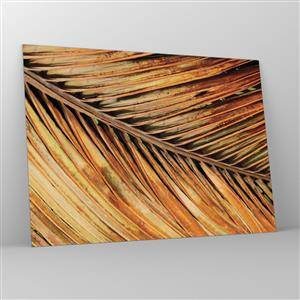 Quadro su vetro - Primo piano di foglie di palma secche e dorate - 70x50cm - Oro di cocco - Decorazione murale moderna per soggiorno e camera da letto ARTTOR