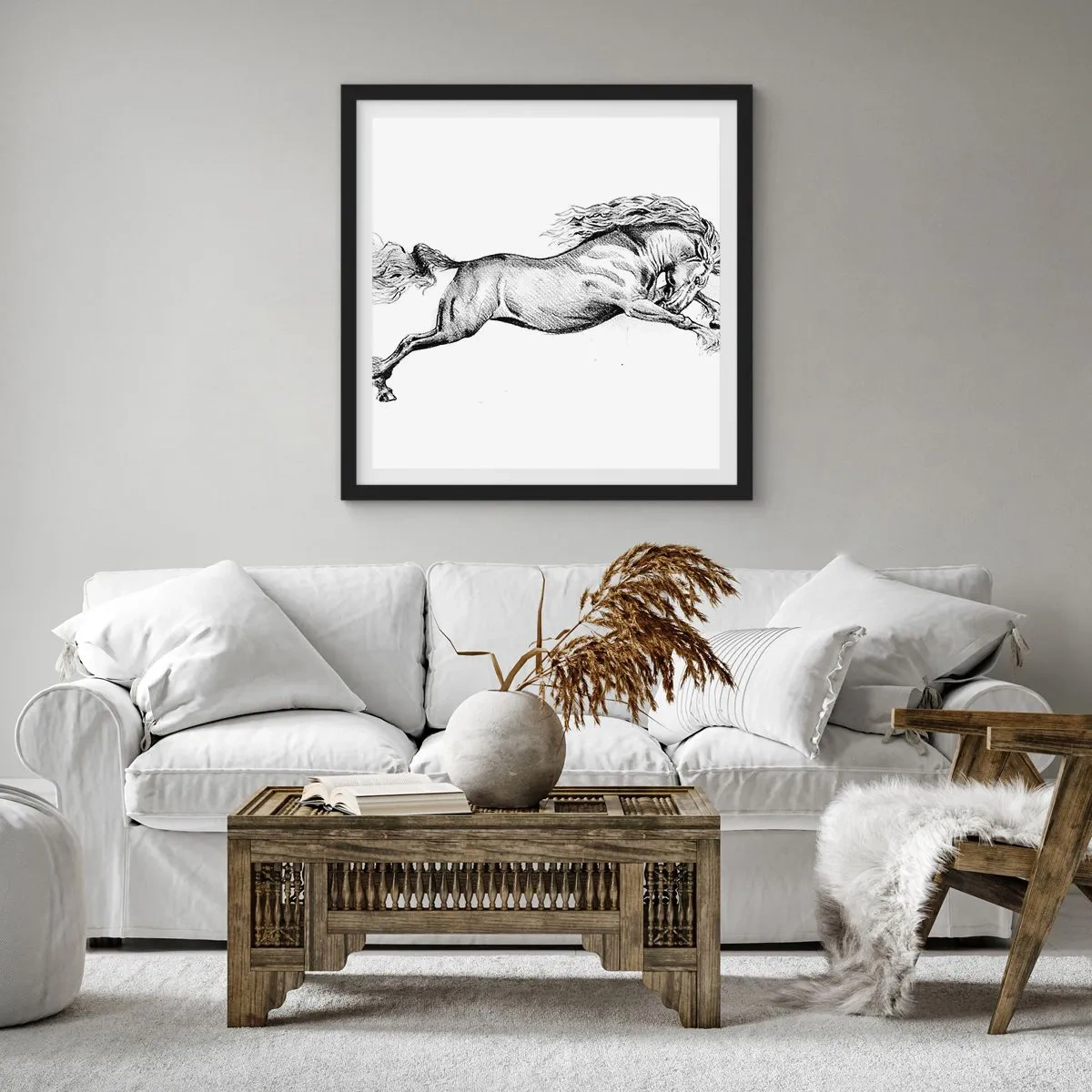 Poster in cornice nera - Fermo al galoppo - 60x60 cm