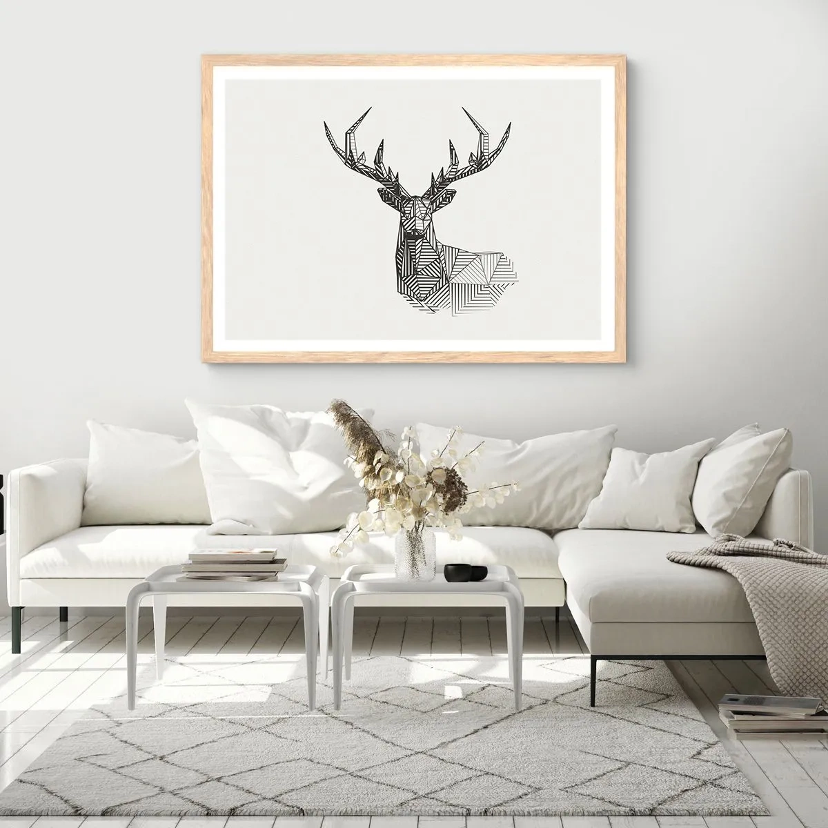 Poster in cornice rovere chiaro - Cervo in stile cubista - 70x50 cm
