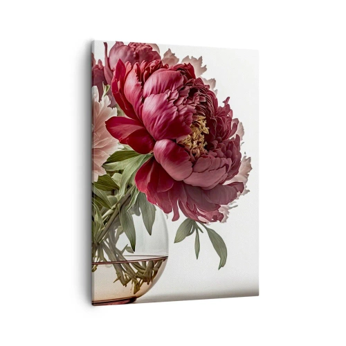 Quadro su tela - Stampe su Tela - Un bouquet di peonie nei toni del rosa e del rosso - 50x70cm - Bellezza in piena fioritura - Decorazione murale moderna per soggiorno e camera da letto ARTTOR