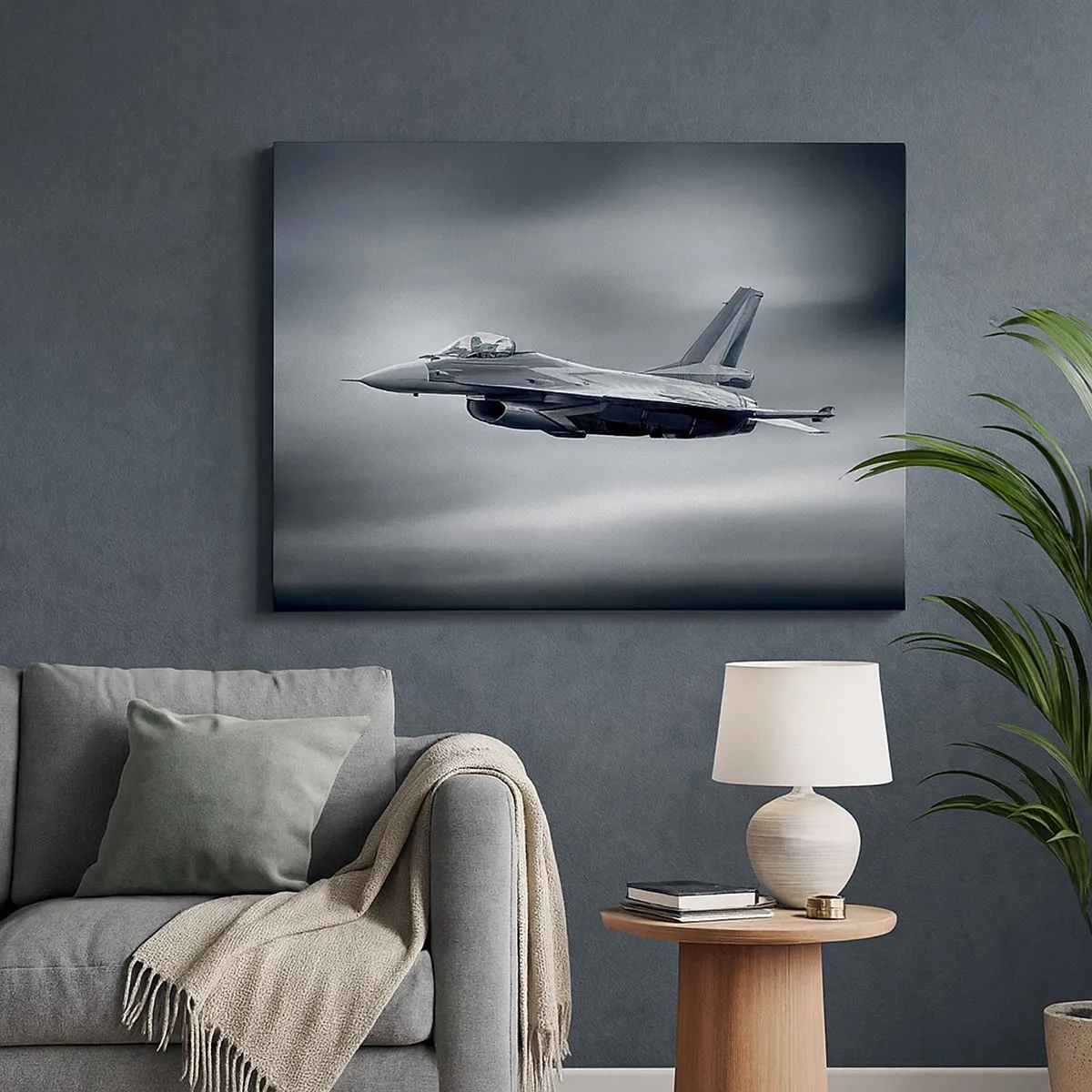 Quadro su tela - Stampe su Tela - Un aereo da caccia in volo contro un cielo nuvoloso - 70x50cm - Lanci la sfida? - Decorazione murale moderna per soggiorno e camera da letto ARTTOR