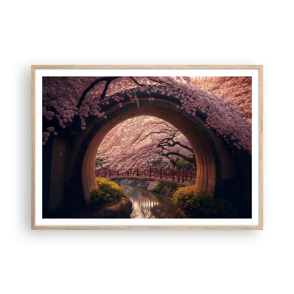 Poster in cornice rovere chiaro - Primavera giapponese - 100x70 cm