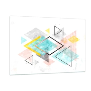 Quadro su vetro - Forme geometriche colorate su sfondo bianco in stile astratto - 120x80cm - Gioco geometrico - Decorazione murale moderna per soggiorno e camera da letto ARTTOR