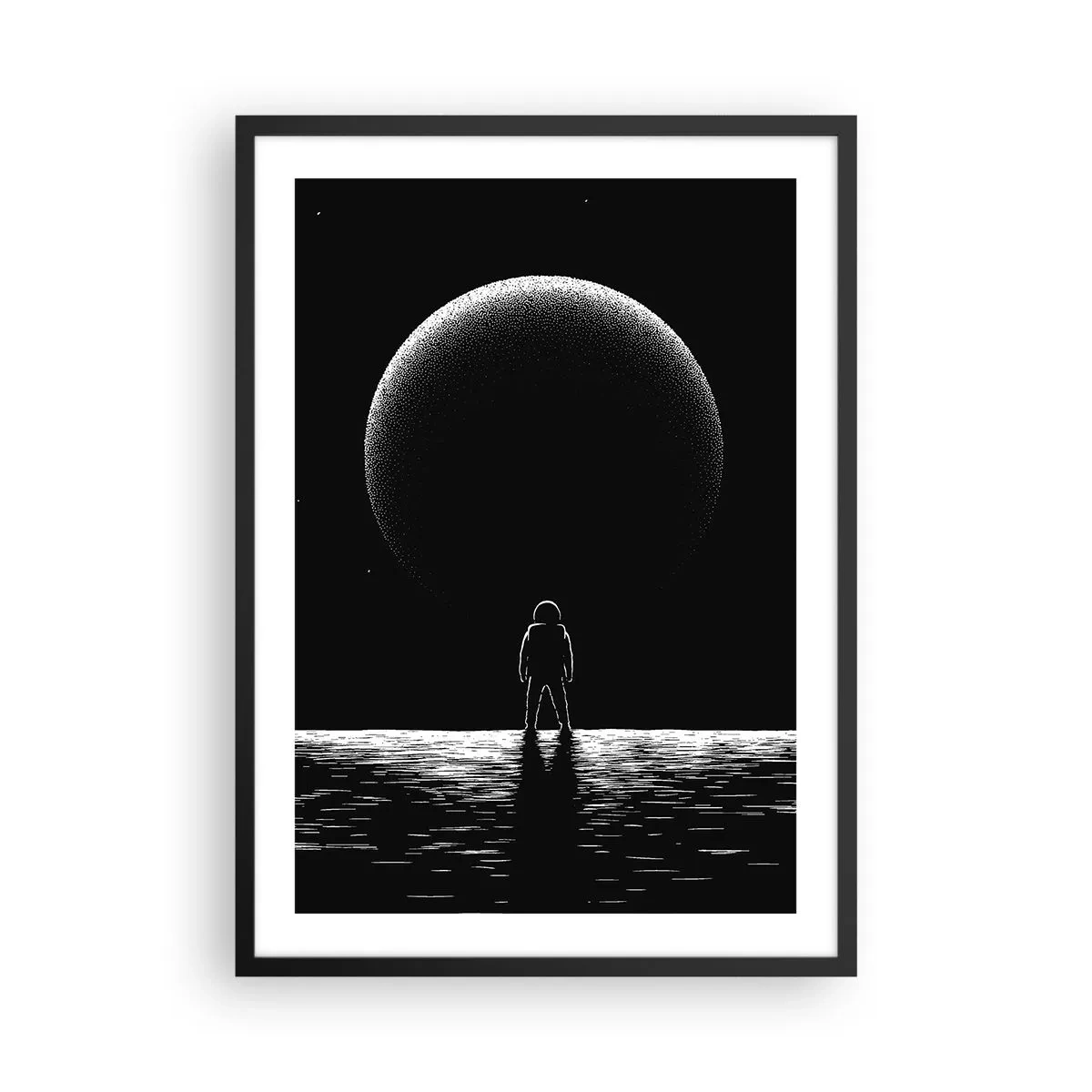 Poster in cornice nera - Un astronauta sullo sfondo di un enorme pianeta nello spazio - 50x70cm - Faccia a faccia - Decorazione murale moderna per soggiorno e camera da letto ARTTOR