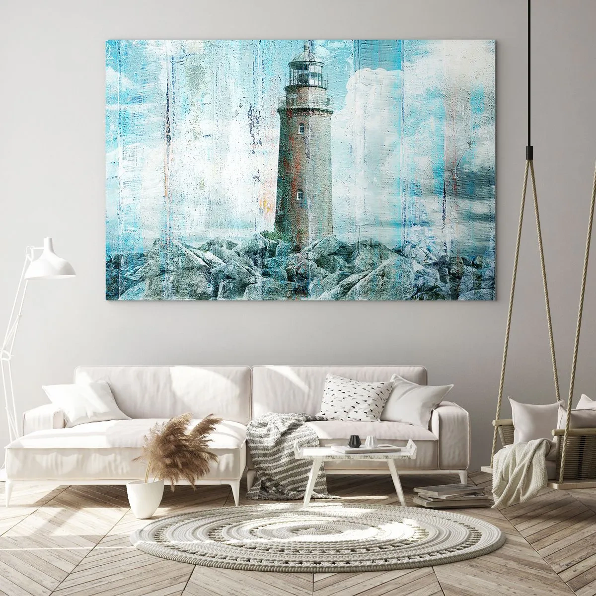 Quadro su vetro - Faro d'epoca con nuvole sullo sfondo - 70x50cm - Sul vecchio albero - Decorazione murale moderna per soggiorno e camera da letto ARTTOR