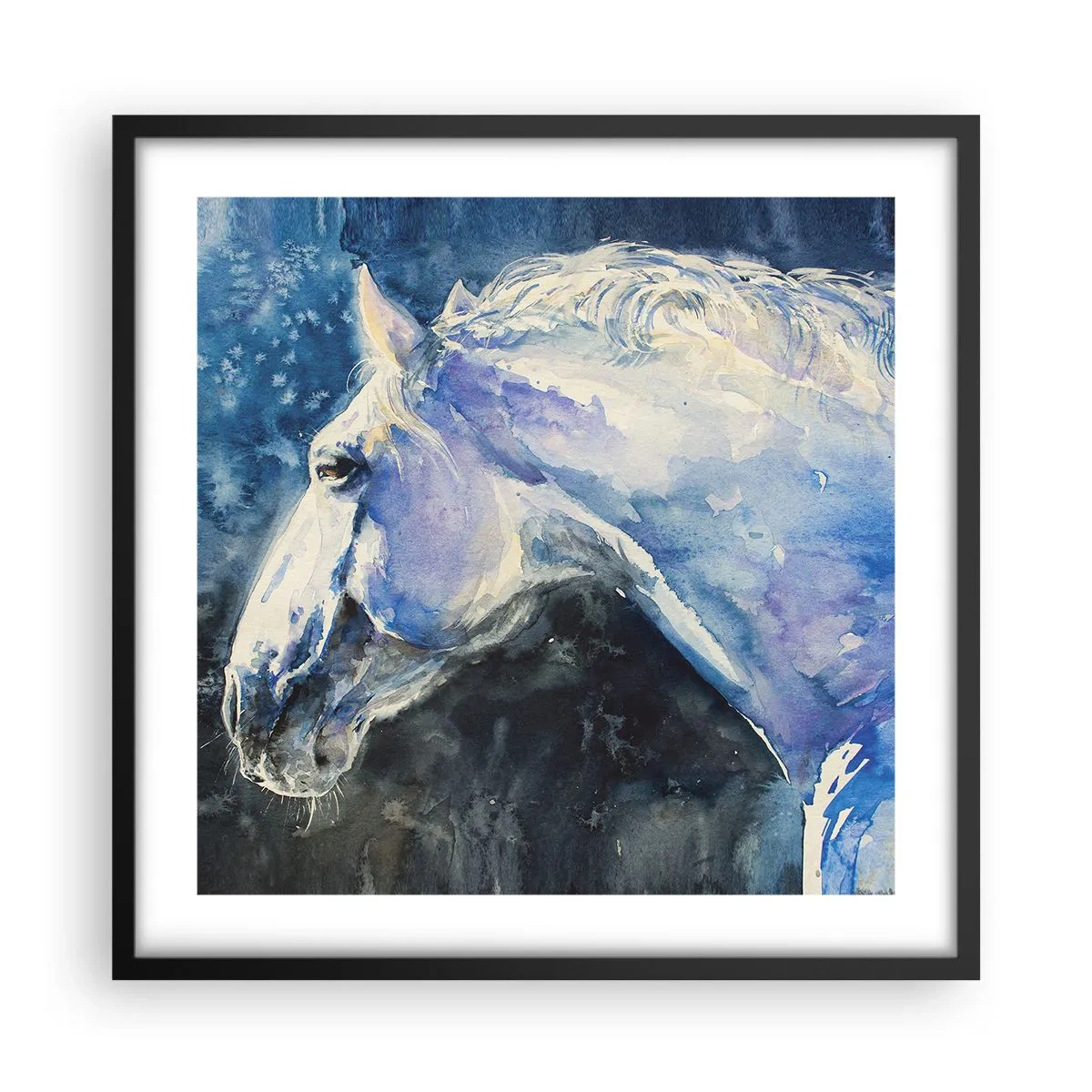 Poster in cornice nera - Ritratto in luce blu - 50x50 cm