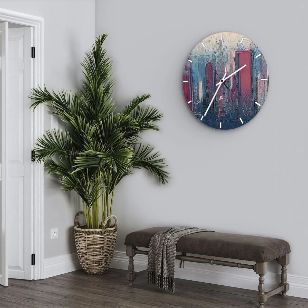 Orologio da parete - Orologio in Vetro - Strisce verticali blu e rosse in stile artistico - 30x30cm - Composizione verticale in blu e rosso - Decorazione murale moderna per soggiorno, cucina e camera da letto ARTTOR