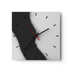 Orologio da parete - Orologio in Vetro - Motivo astratto in bianco e nero con delicati punti su tela - 30x30cm - Equilibrio fluido - Decorazione murale moderna per soggiorno e camera da letto ARTTOR