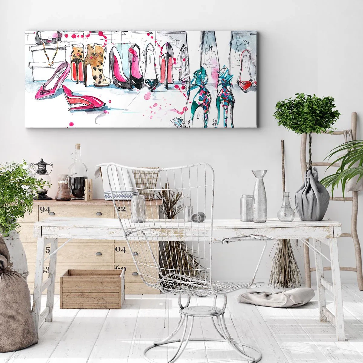 Quadro su tela - Stampe su Tela - Grafica artistica con tacchi alti e accessori - 120x50cm - Apriti sesamo - Decorazione murale moderna per soggiorno e camera da letto ARTTOR