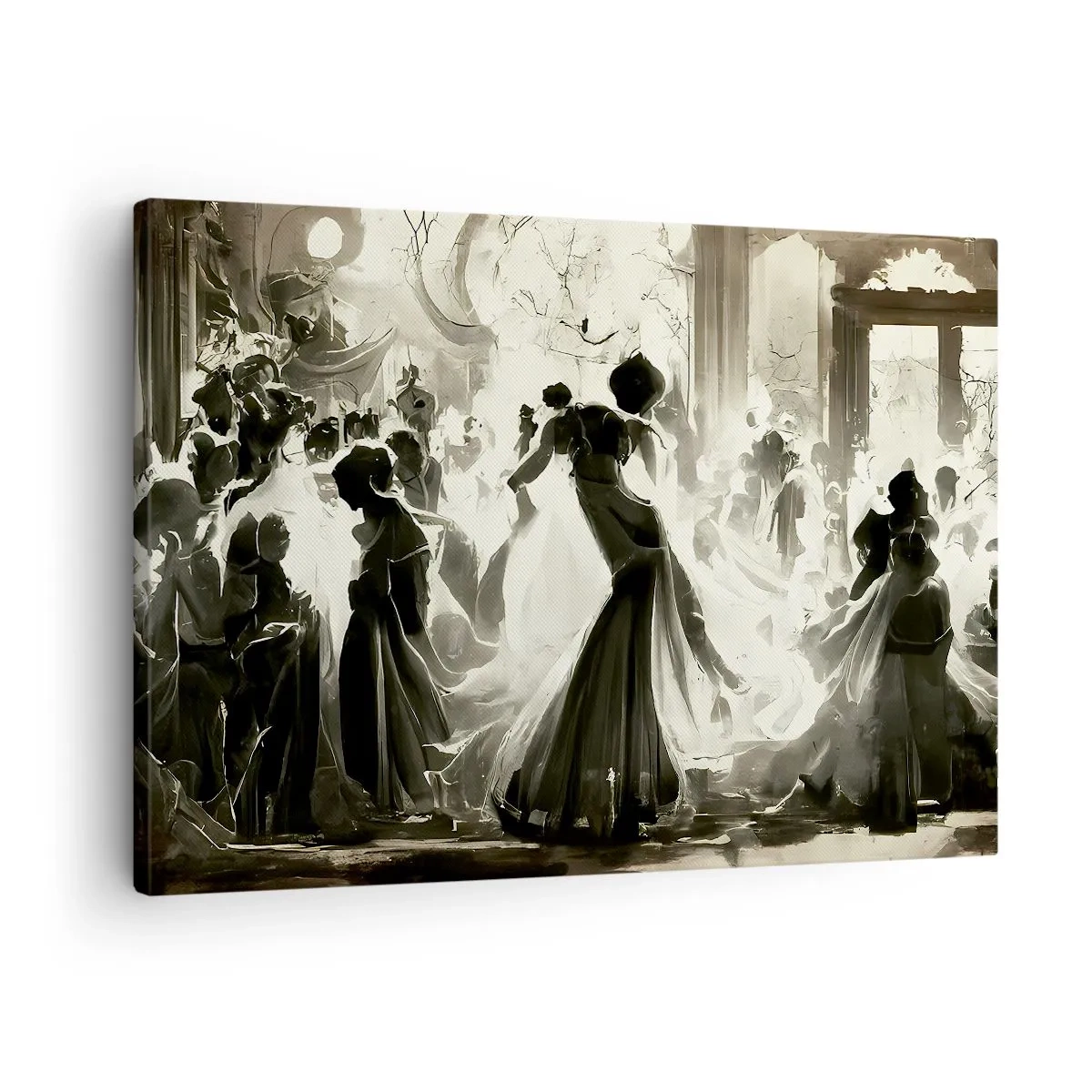Quadro su tela - Stampe su Tela - Palla in stile retrò in bianco e nero - 70x50cm - Il gran ballo in maschera - Decorazione murale moderna per soggiorno e camera da letto ARTTOR