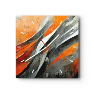 Orologio da parete - Orologio in Vetro - Linee astratte nei toni dell'arancione e del grigio - 30x30cm - Caldo e freddo - Decorazione murale moderna per soggiorno e camera da letto ARTTOR