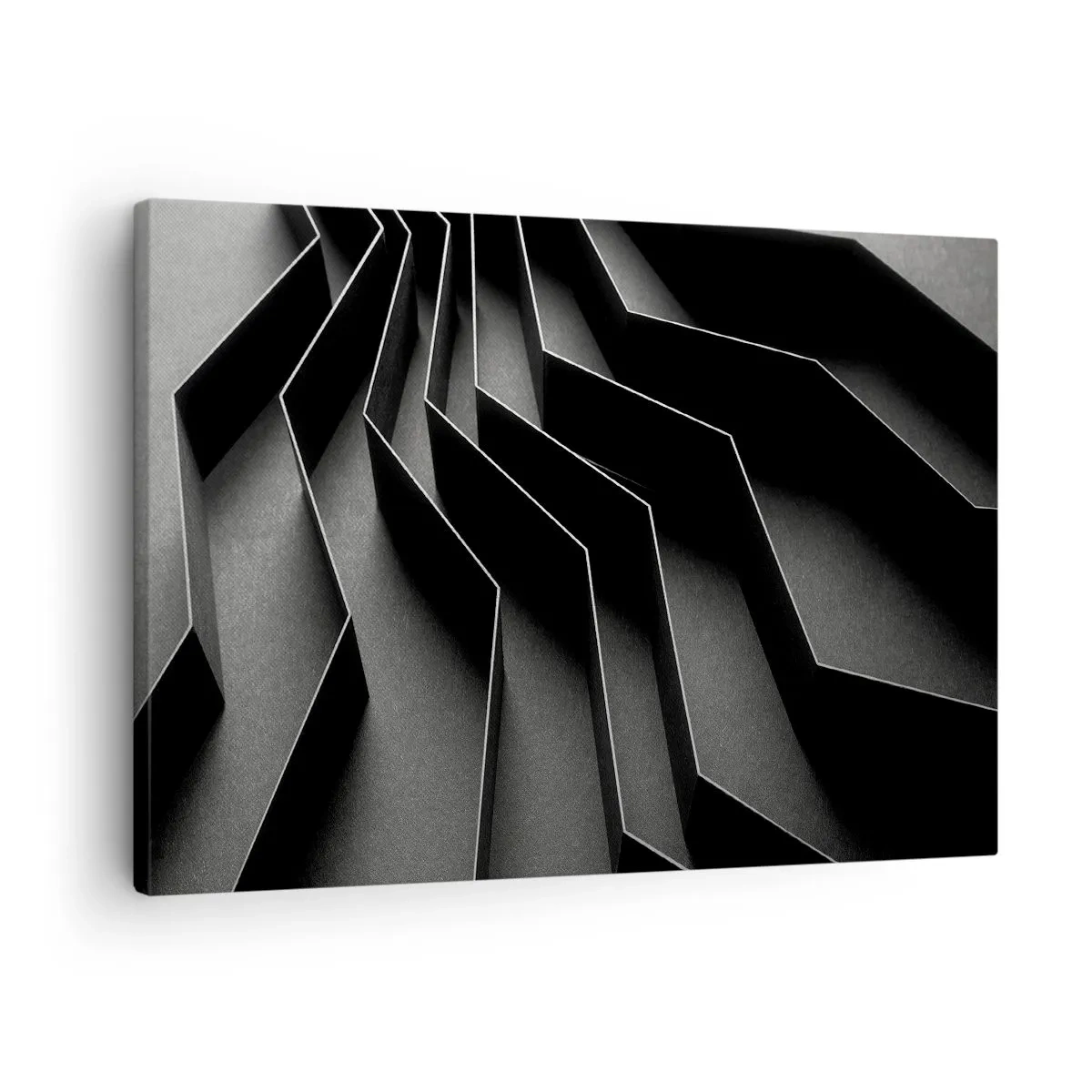 Quadro su tela - Stampe su Tela - Astrazione in bianco e nero con strutture geometriche - 70x50cm - Ordine tridimensionale - Decorazione murale moderna per soggiorno e camera da letto ARTTOR