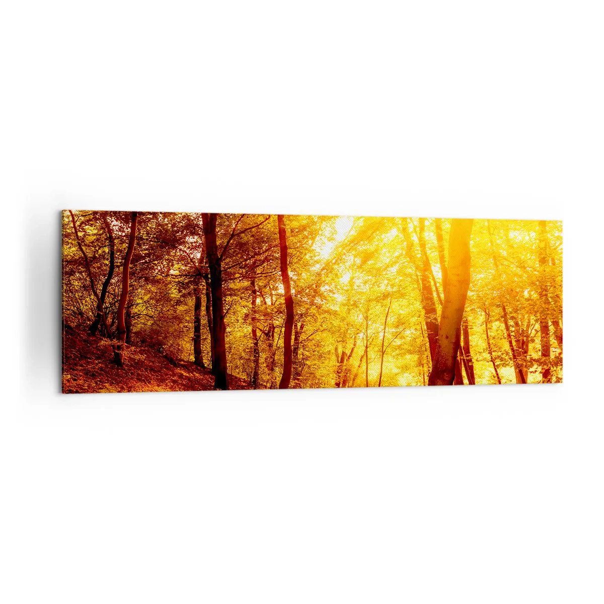 Quadro su tela - Stampe su Tela - Radura autunnale alla luce dorata del sole con un sentiero nel bosco - 160x50cm - Verso la radura dorata - Decorazione murale moderna per soggiorno e camera da letto ARTTOR