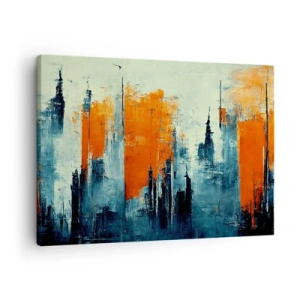 Quadro su tela - Stampe su Tela - Paesaggio urbano astratto nei toni dell'arancione e del blu - 70x50cm - Paesaggio moderno - Decorazione murale moderna per soggiorno e camera da letto ARTTOR