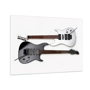 Quadro su vetro - Chitarre elettriche in bianco e nero su sfondo bianco - 100x70cm - Armonia delle forme - Decorazione murale moderna per soggiorno e camera da letto ARTTOR