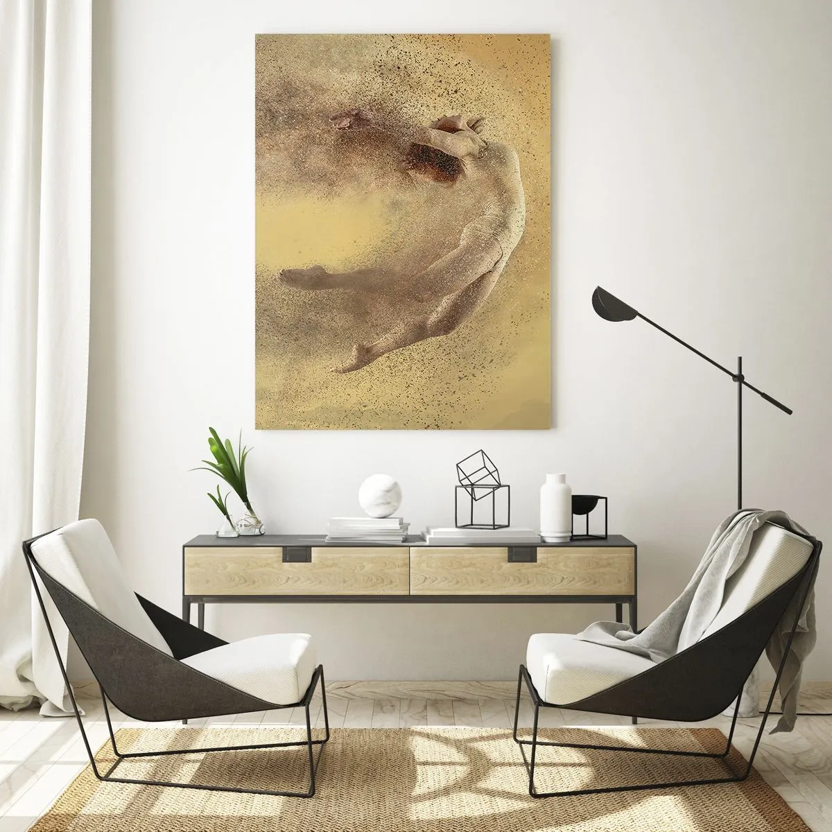 Quadro su vetro - Una ballerina in una composizione dinamica su uno sfondo dorato - 50x70cm - Nell'estasi della danza - Decorazione murale moderna per soggiorno e camera da letto ARTTOR