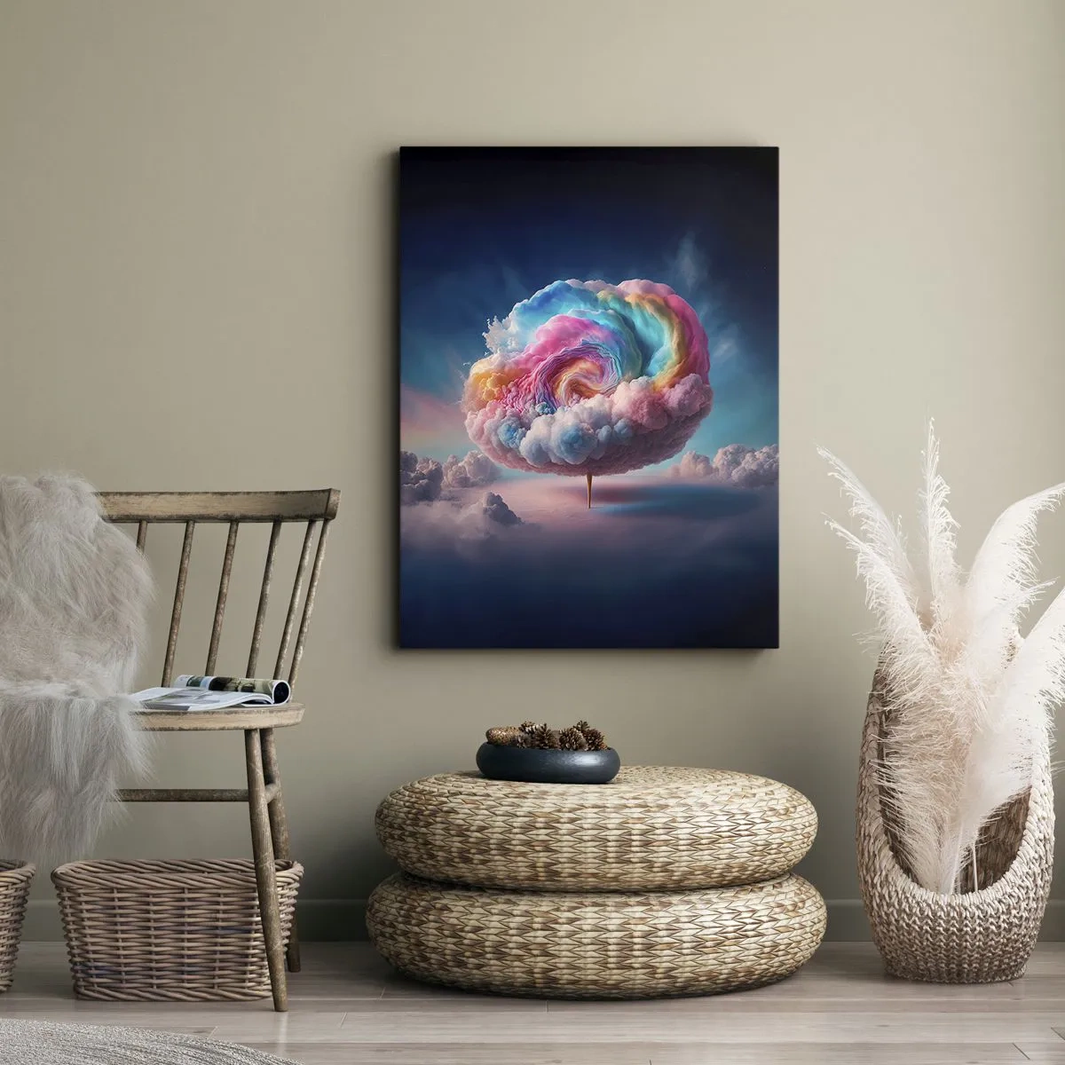 Quadro su tela - Stampe su Tela - Una nuvola a forma di spirale con colori pastello nel cielo - 70x100cm - Il sogno del luna park - Decorazione murale moderna per soggiorno e camera da letto ARTTOR