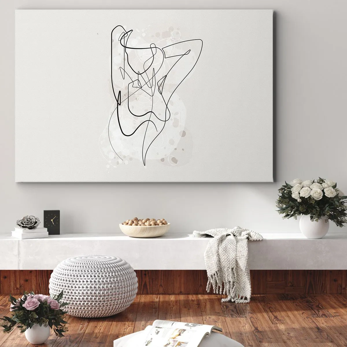 Quadro su tela - Stampe su Tela - Figura astratta di linea artistica su uno sfondo chiaro - 120x80cm - L'arte della seduzione - Decorazione murale moderna per soggiorno e camera da letto ARTTOR
