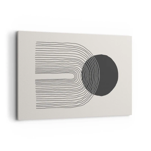 Quadro su tela - Stampe su Tela - Motivo astratto con linee e un cerchio nero su uno sfondo chiaro - 120x80cm - Tremore e fiducia - Decorazione murale moderna per soggiorno e camera da letto ARTTOR