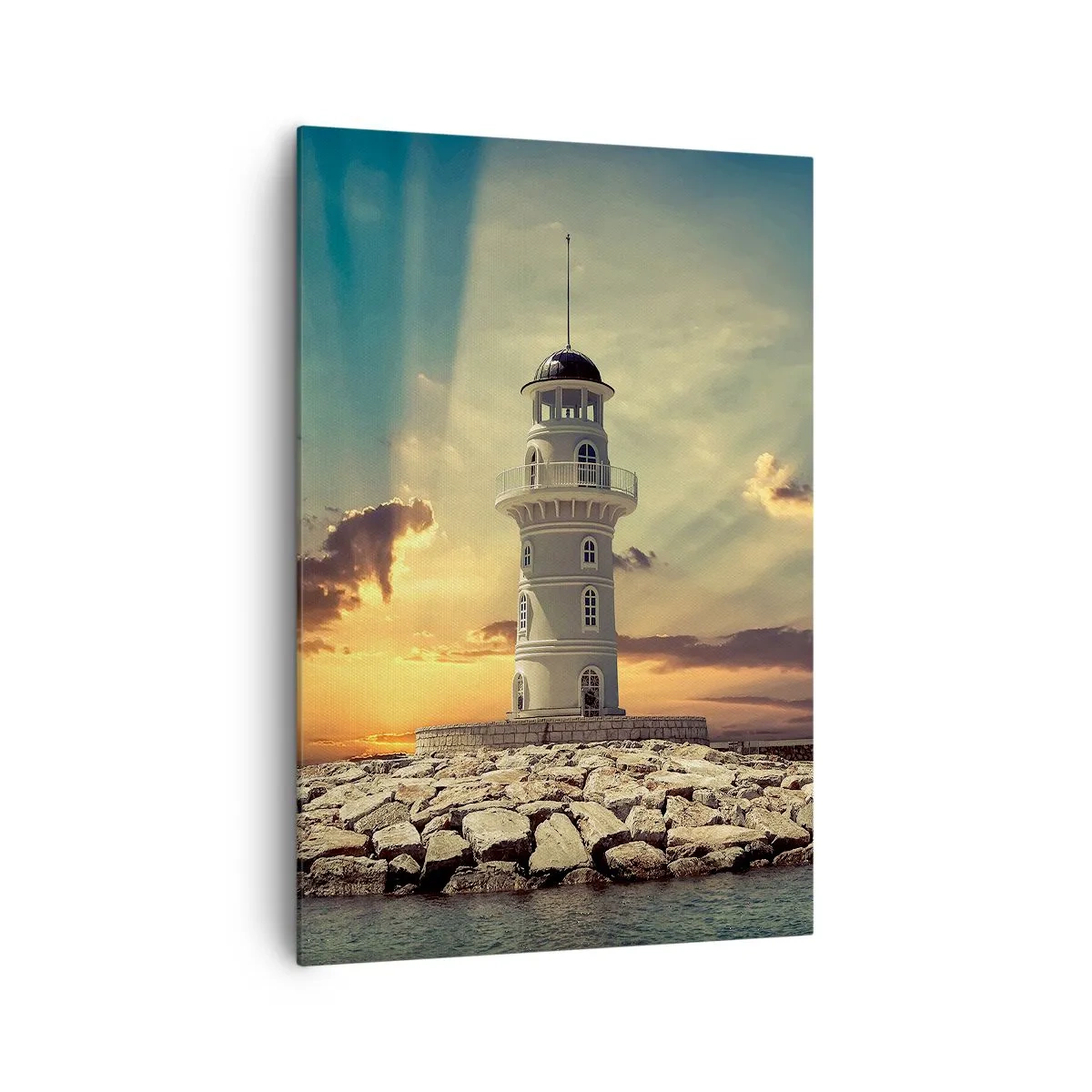 Quadro su tela - Stampe su Tela - Un faro al tramonto contro il cielo - 70x100cm - Luce - Bontà - Bellezza - Decorazione murale moderna per soggiorno e camera da letto ARTTOR