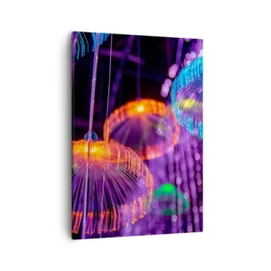 Quadro su tela - Stampe su Tela - Meduse luminose colorate in un ambiente buio - 50x70cm - Fontane di luce - Decorazione murale moderna per soggiorno e camera da letto ARTTOR