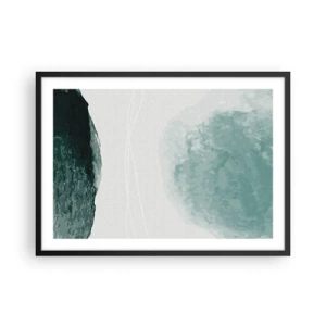 Poster in cornice nera - Una delicata composizione astratta nelle tonalità del verde, con forme delicate su uno sfondo chiaro. - 70x50cm - Incontro con la nebbia - Decorazione murale moderna per soggiorno e camera da letto ARTTOR