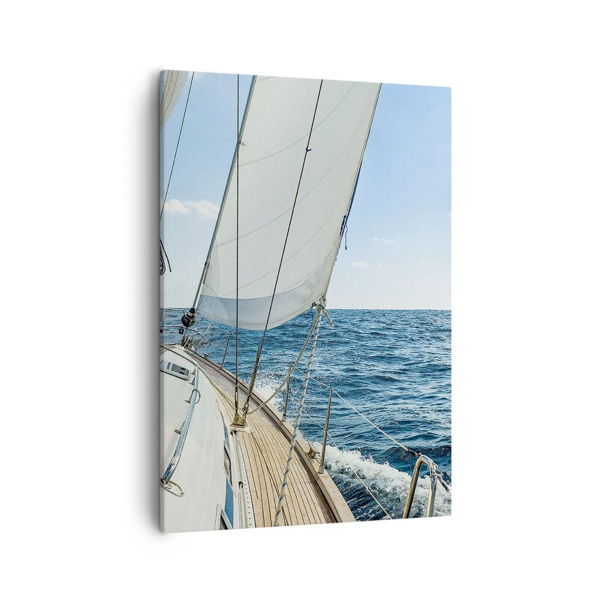 Quadro su tela - Stampe su Tela - Una barca a vela su un mare calmo sotto un cielo azzurro - 50x70cm - Benvenuta avventura - Decorazione murale moderna per soggiorno e camera da letto ARTTOR
