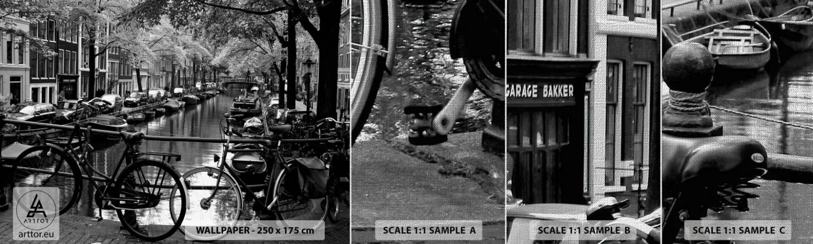 Campione di Fotomurale Premium Canvas - Vista molto olandese - Amsterdam, Bicicletta, Architettura - 100x30 cm