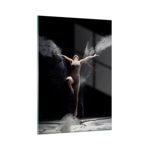 Quadro su vetro - Una ballerina in nuvole di polvere su uno sfondo nero - 50x70cm - Gli elfi esistono - Decorazione murale moderna per soggiorno e camera da letto ARTTOR