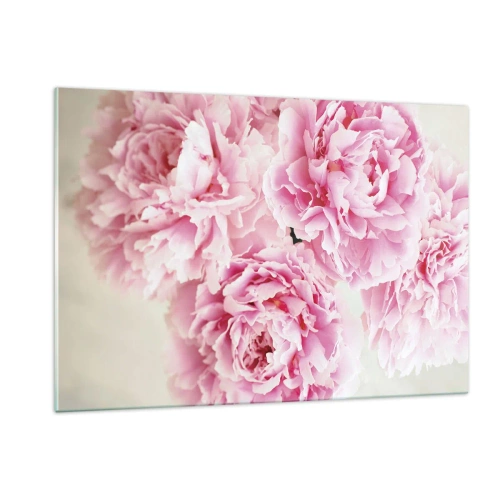 Quadro su vetro - Un bouquet di peonie rosa intenso su uno sfondo chiaro - 120x80cm - Nel fasto rosa - Decorazione murale moderna per soggiorno e camera da letto ARTTOR