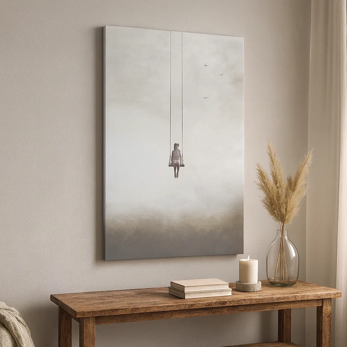 Quadro su tela - Stampe su Tela - Una figura su un'altalena sospesa nello spazio - 50x70cm - Il bambino che è in noi - Decorazione murale moderna per soggiorno e camera da letto ARTTOR