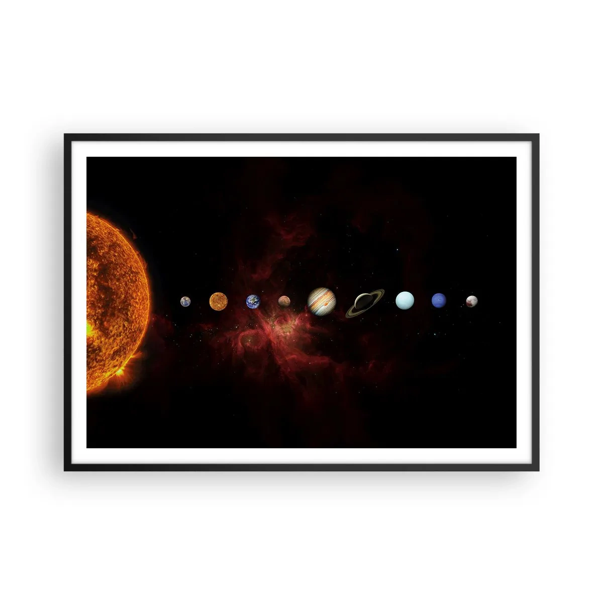 Poster in cornice nera - Il sistema solare con i pianeti sullo sfondo dello spazio - 100x70cm - Il nostro vicinato - Decorazione murale moderna per soggiorno e camera da letto ARTTOR