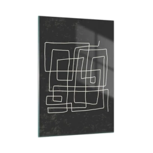 Quadro su vetro - Astrazione geometrica con linee bianche su sfondo nero - 50x70cm - Non è così semplice - Decorazione murale moderna per soggiorno e camera da letto ARTTOR