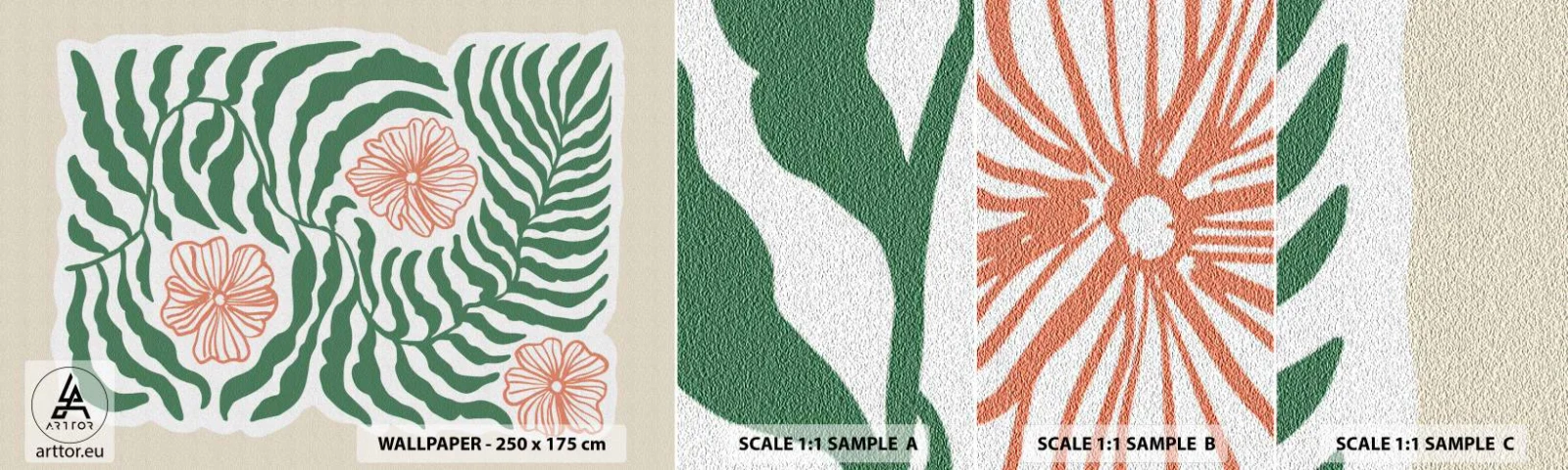 Campione di Fotomurale Adesivo Deluxe Sticker - Fioritura nel verde - Boho, Botanico, Fiori - 100x30 cm