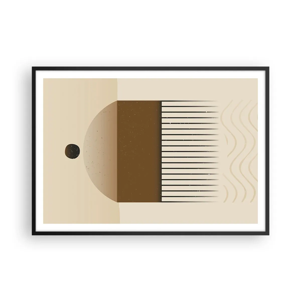 Poster in cornice nera - Composizione geometrica astratta nei toni del beige e del marrone - 100x70cm - Diversi stati - Decorazione murale moderna per soggiorno e camera da letto ARTTOR