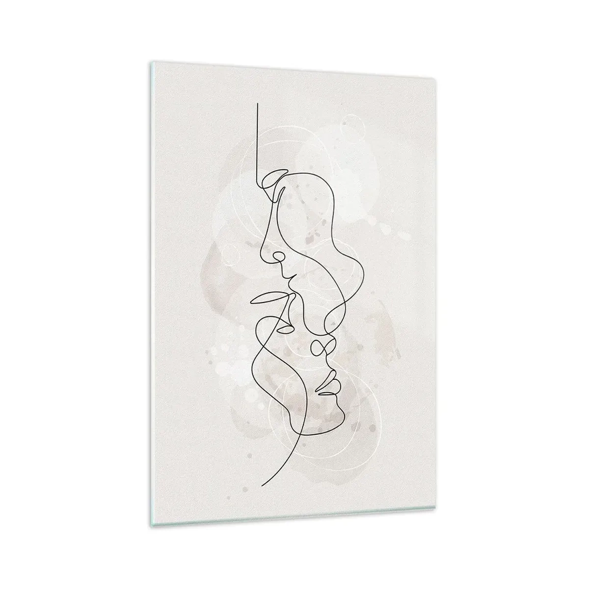 Quadro su vetro - Contorno astratto di due volti su uno sfondo chiaro - 80x120cm - Intrecciati in un abbraccio - Decorazione murale moderna per soggiorno e camera da letto ARTTOR
